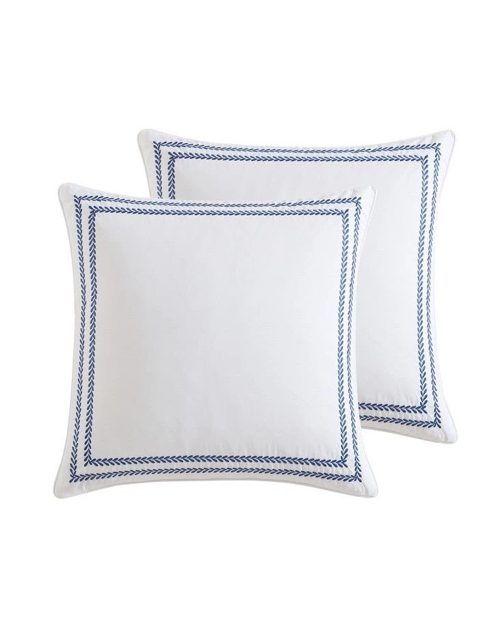 Stitched Vine Blue European Sham Pair