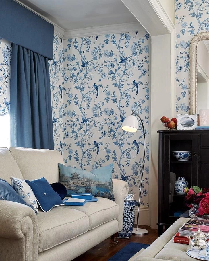 Summer Palace Royal Blue Wallpaper Sample - Image 2