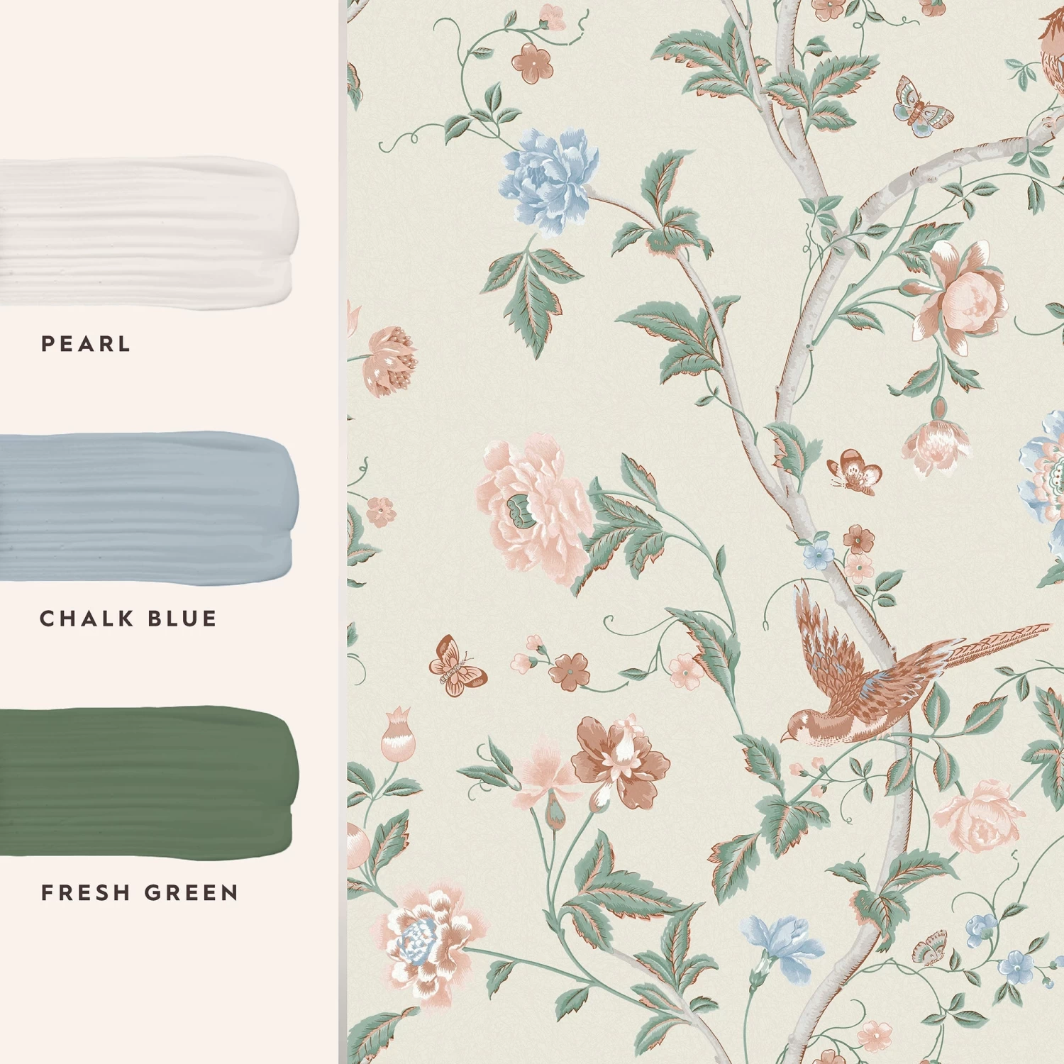 Summer Palace Sage And Apricot Wallpaper Sample - Image 6