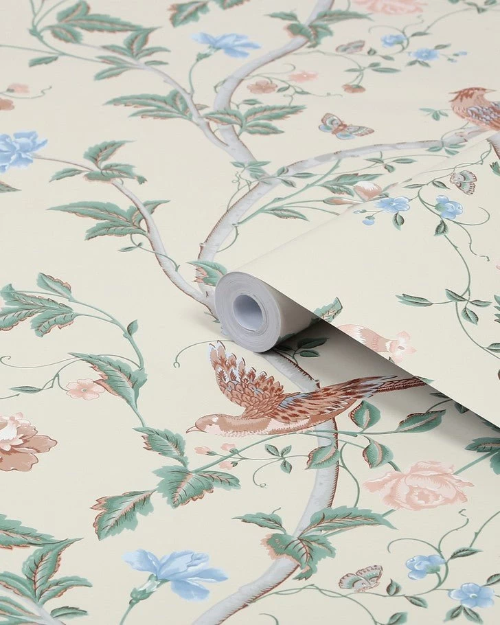 Summer Palace Sage And Apricot Wallpaper Sample - Image 3