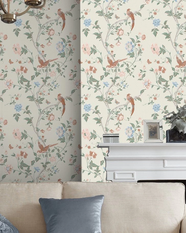 Summer Palace Sage And Apricot Wallpaper Sample - Image 5