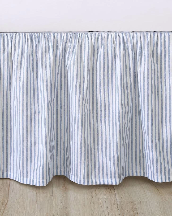 Ticking Stripe Blue Ruffled Bed Skirt - Image 2