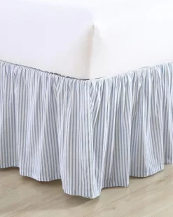 Ticking Stripe Blue Ruffled Bed Skirt