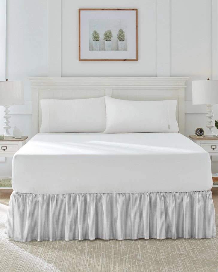 Ticking Stripe Grey Ruffled Bed Skirt - Image 3