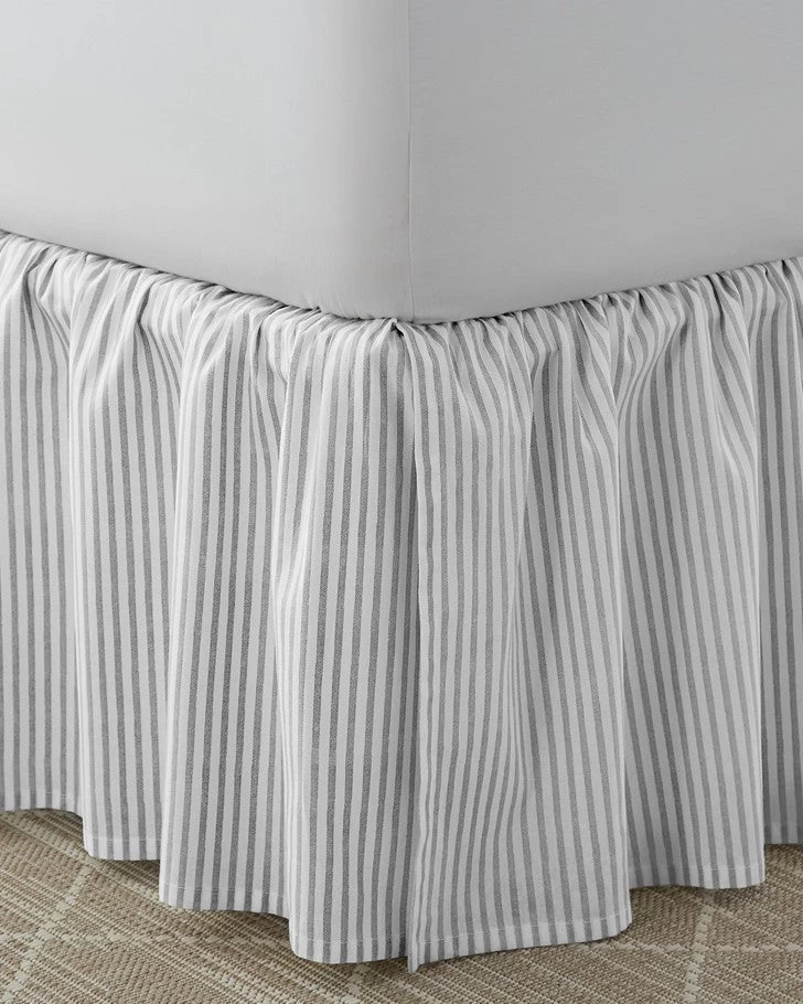 Ticking Stripe Grey Ruffled Bed Skirt - Image 4