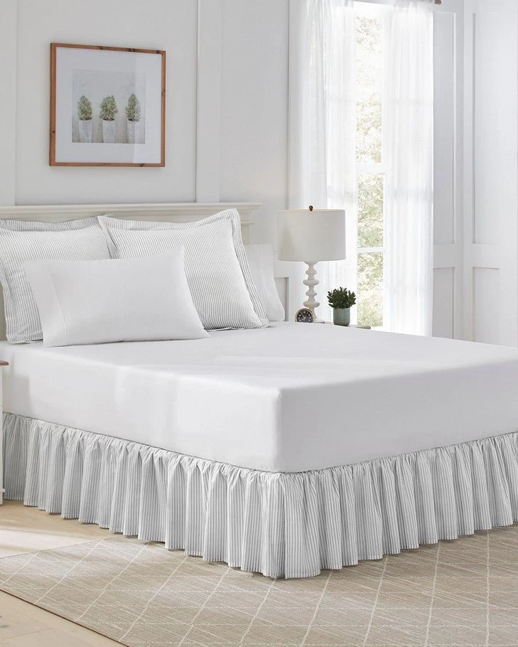 Ticking Stripe Grey Ruffled Bed Skirt - Image 2