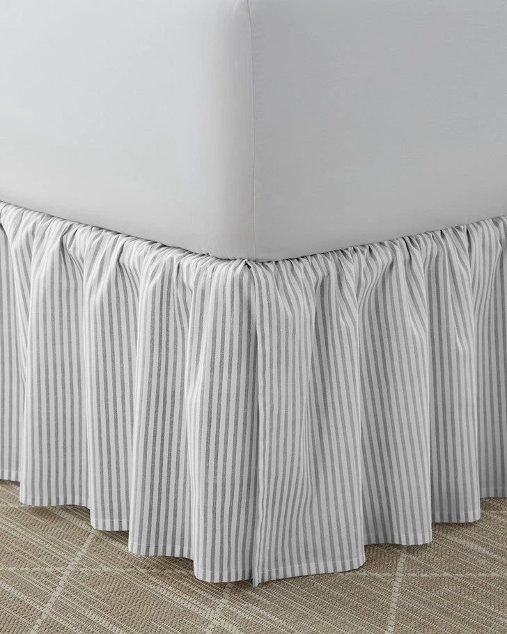 Ticking Stripe Grey Ruffled Bed Skirt