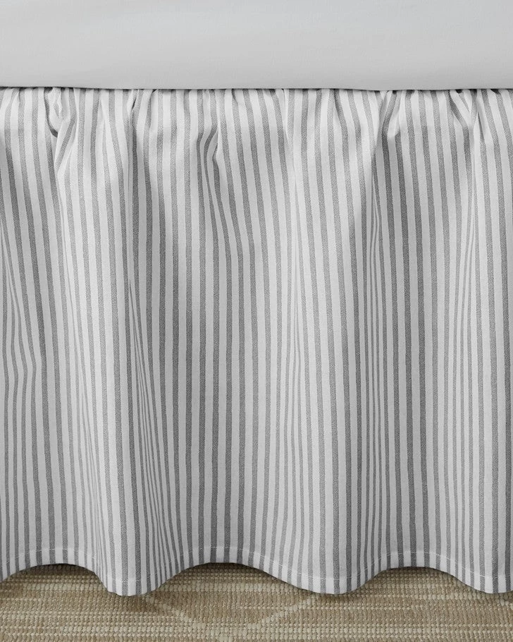 Ticking Stripe Grey Ruffled Bed Skirt - Image 5