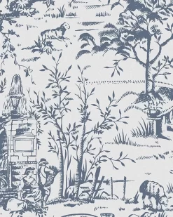 Toile De Jouy Dark Seaspray Blue Wallpaper Sample
