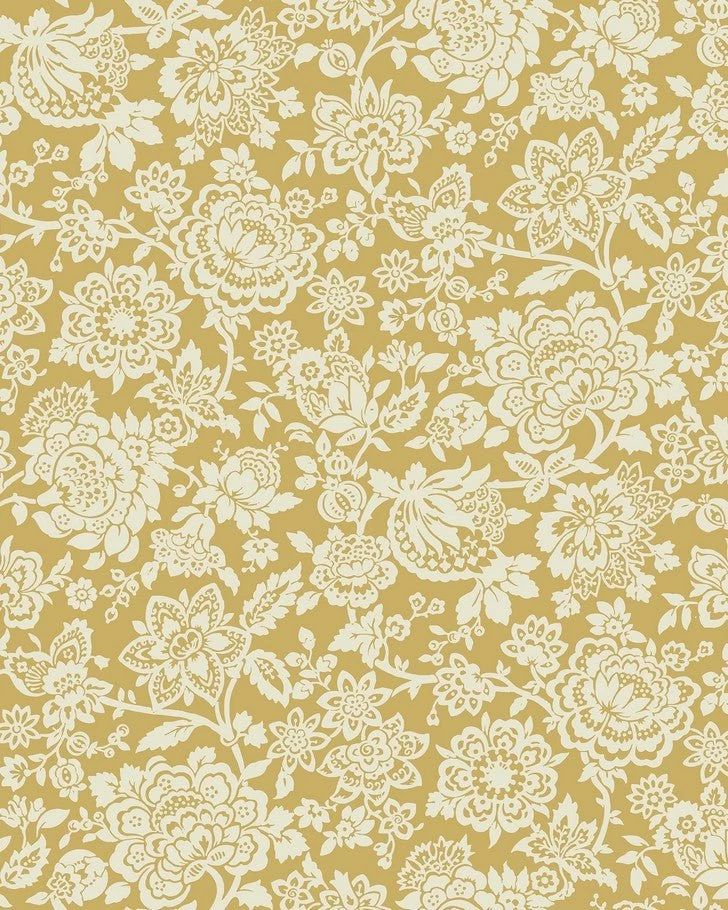 Trailing Laurissa Pale Ochre Yellow Wallpaper Sample