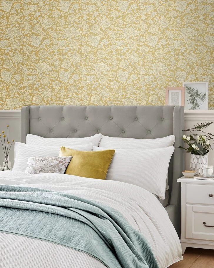 Trailing Laurissa Pale Ochre Yellow Wallpaper Sample - Image 4