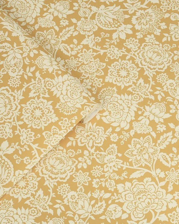 Trailing Laurissa Pale Ochre Yellow Wallpaper Sample - Image 3