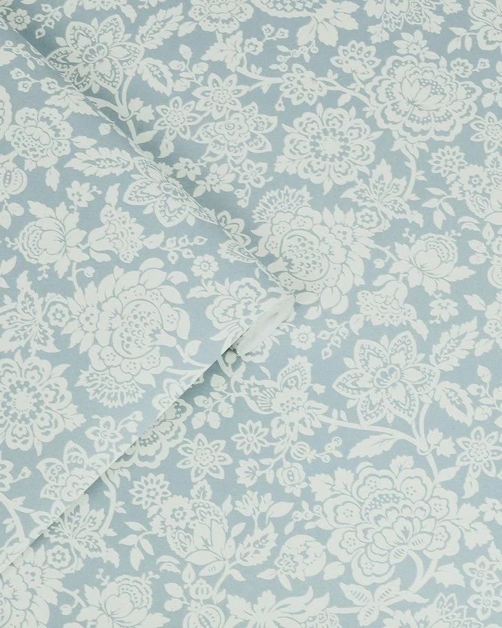 Trailing Laurissa Pale Seaspray Blue Wallpaper Sample - Image 3