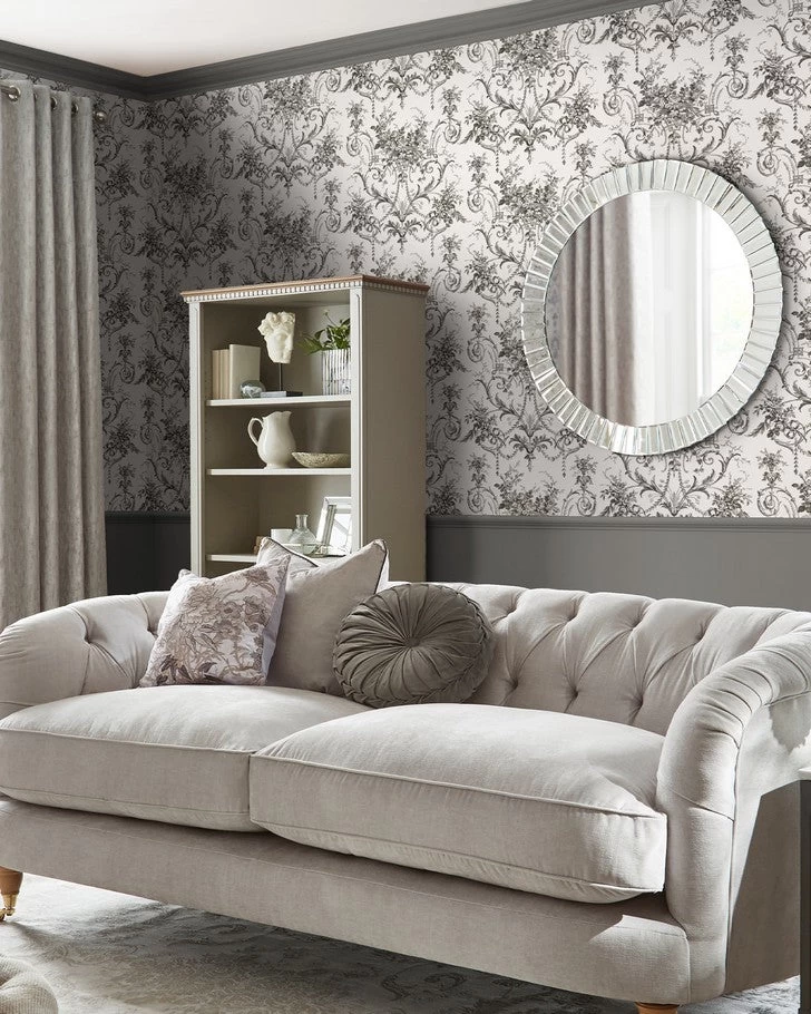 Tuileries Charcoal Grey Wallpaper Sample - Image 4