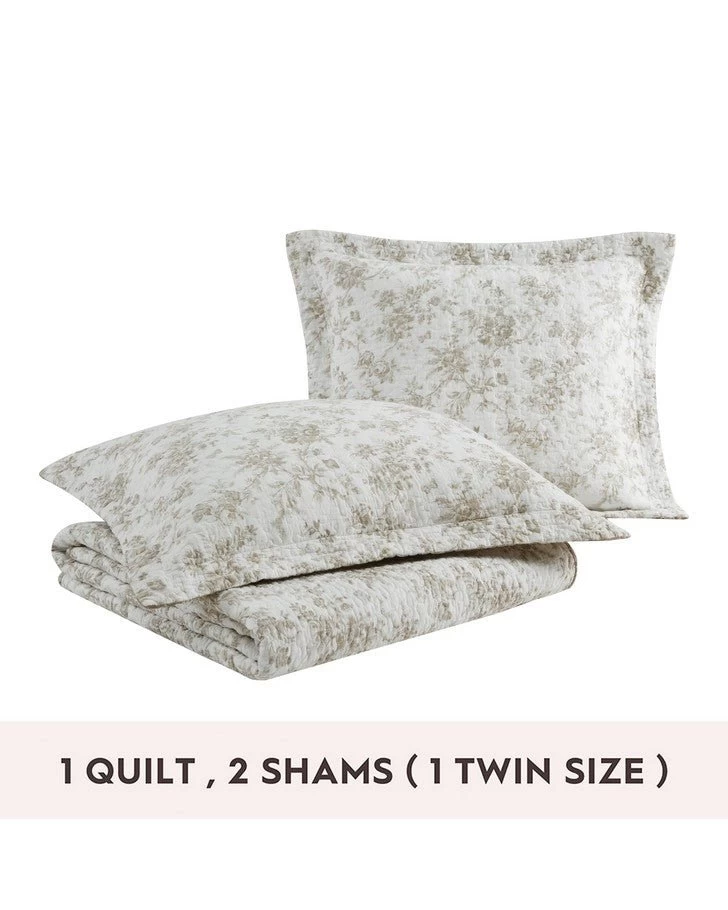 Walled Garden Mocha Reversible Quilt Set - Image 9