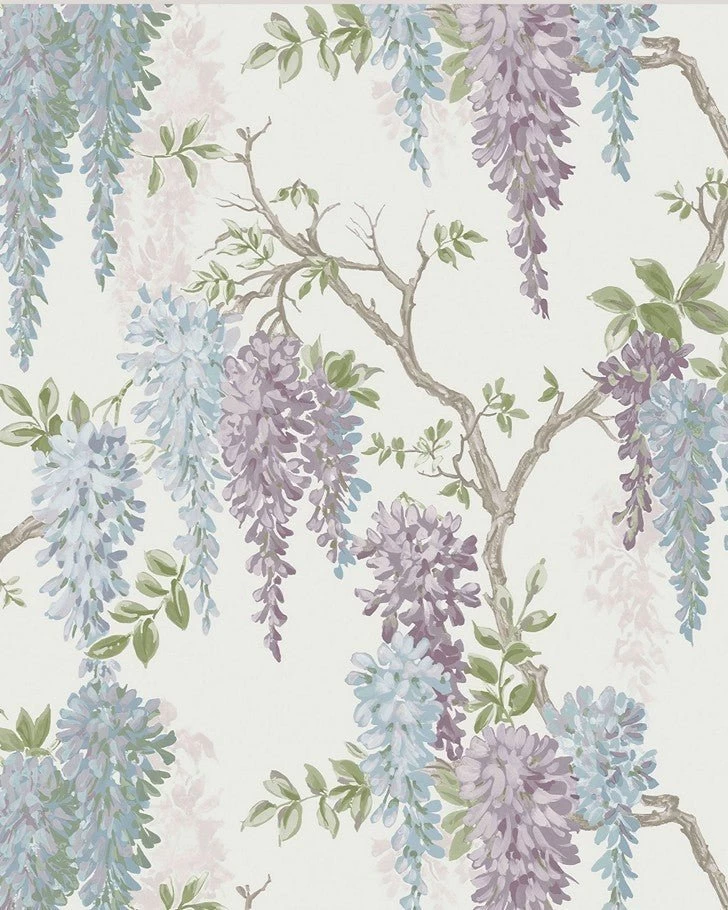Wisteria Garden Pale Iris Wallpaper Sample